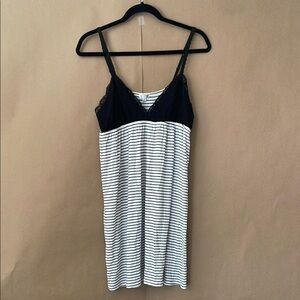 PJ Salvage Black and White Striped Lace Nightgown